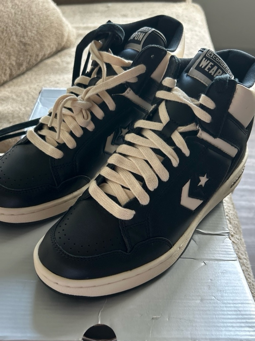 Converse Black and Cream High-Top Sneakers